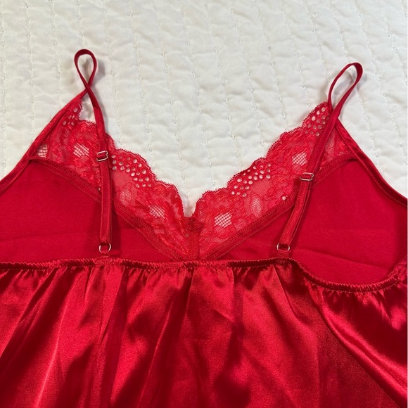NWT Ekouaer Vibrant Red Satin Lace V-Neck Chemise Sleepwear Soft Lingerie - Picture 13 of 14
